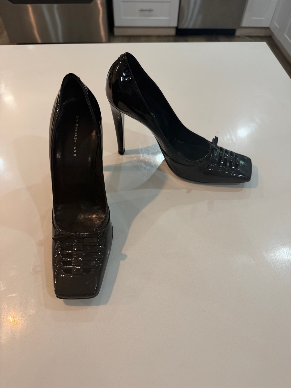 Balenciaga Black Patent Square-Toe Stiletto Pumps vintage Y2K